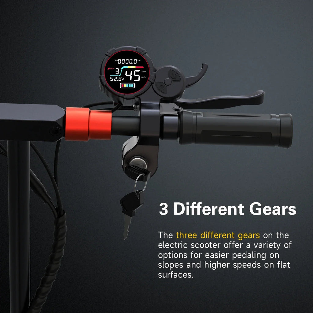 FREEBOY J11MAX  Electric scooter handlebar with digital display and gear indicator on a dark background