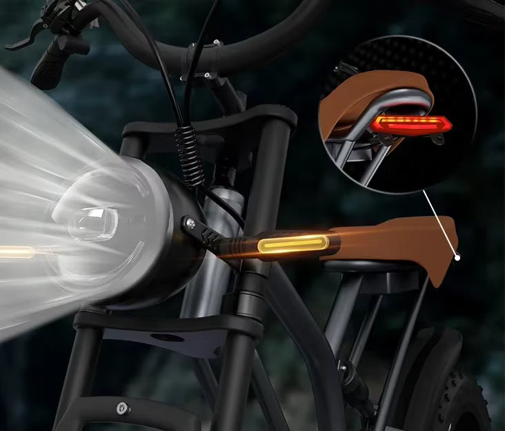 Close-up of a JANSNO X50 e-bike with a headlight and rearview mirror on a dark background