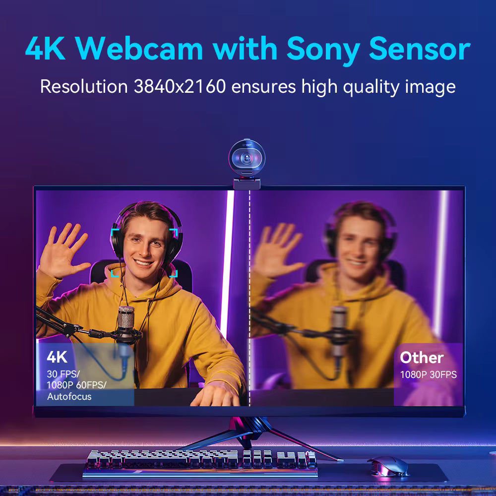 EMEET S600 4K Sony Sensor webcam resolution comparison vs standard 1080P camera | VARELO