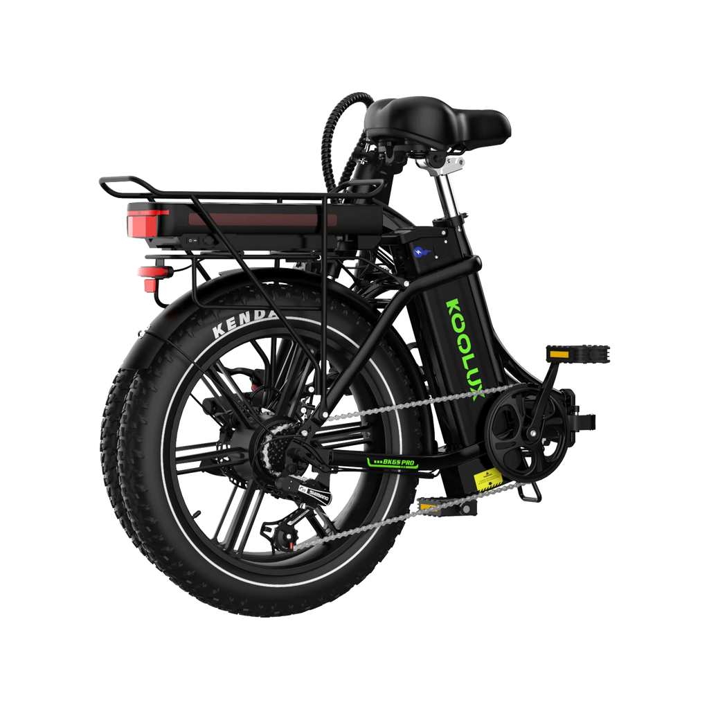 Black  KOOLUX BK6S PRO electric bike folded with Kenda tires on a white background
