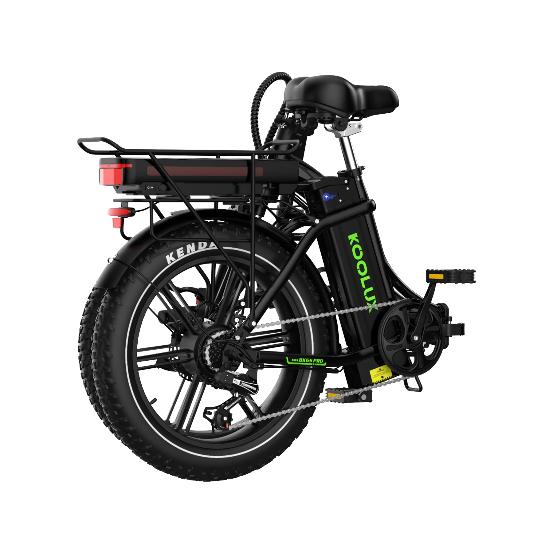 Black  KOOLUX BK6S PRO electric bike folded with Kenda tires on a white background