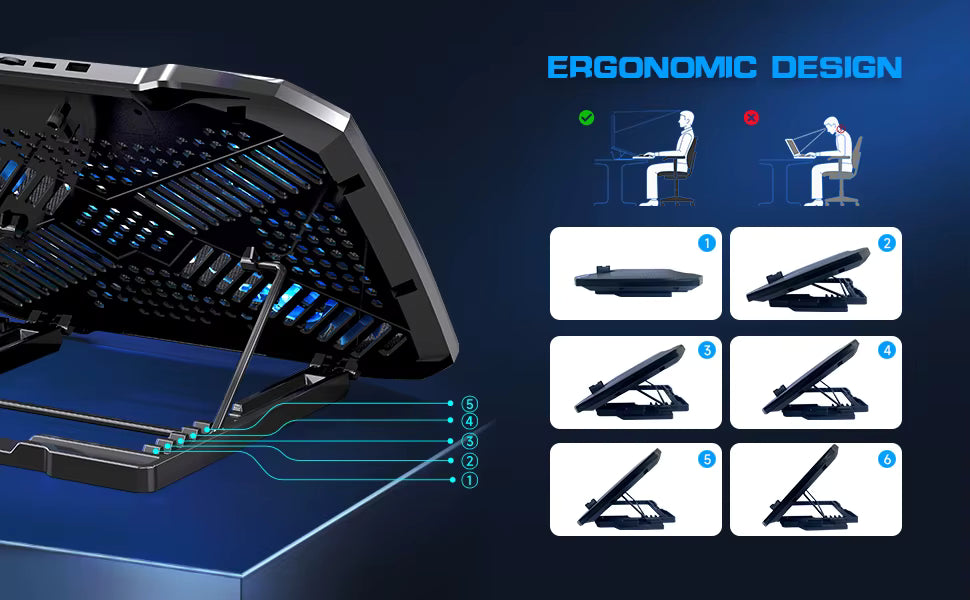 COOLCOLD F2PLUS Pro ergonomic design graphic highlighting five-angle adjustable height positions