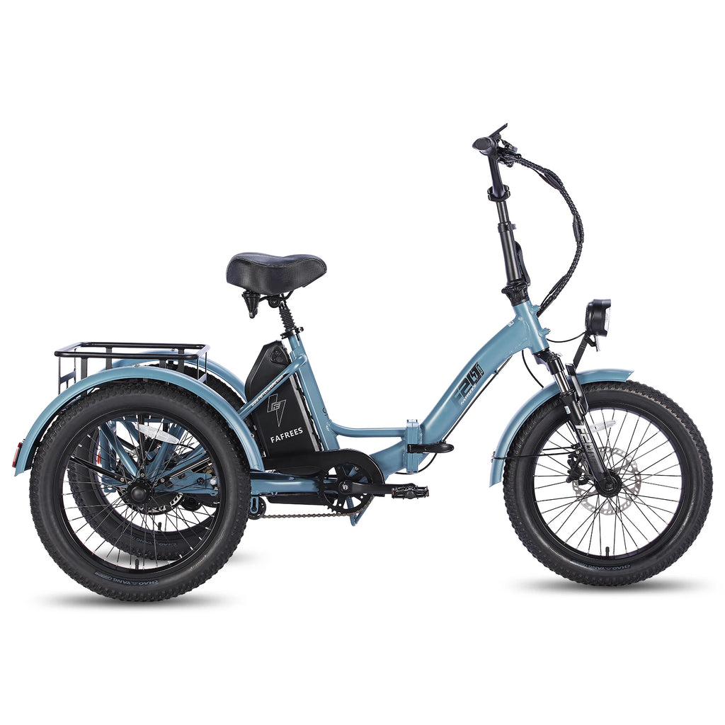 Blue electric tricycle on a white background