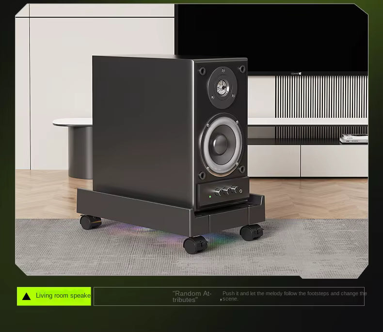 BEISHI adjustable CPU stand lifestyle shot supporting a heavy desktop speaker system in a room