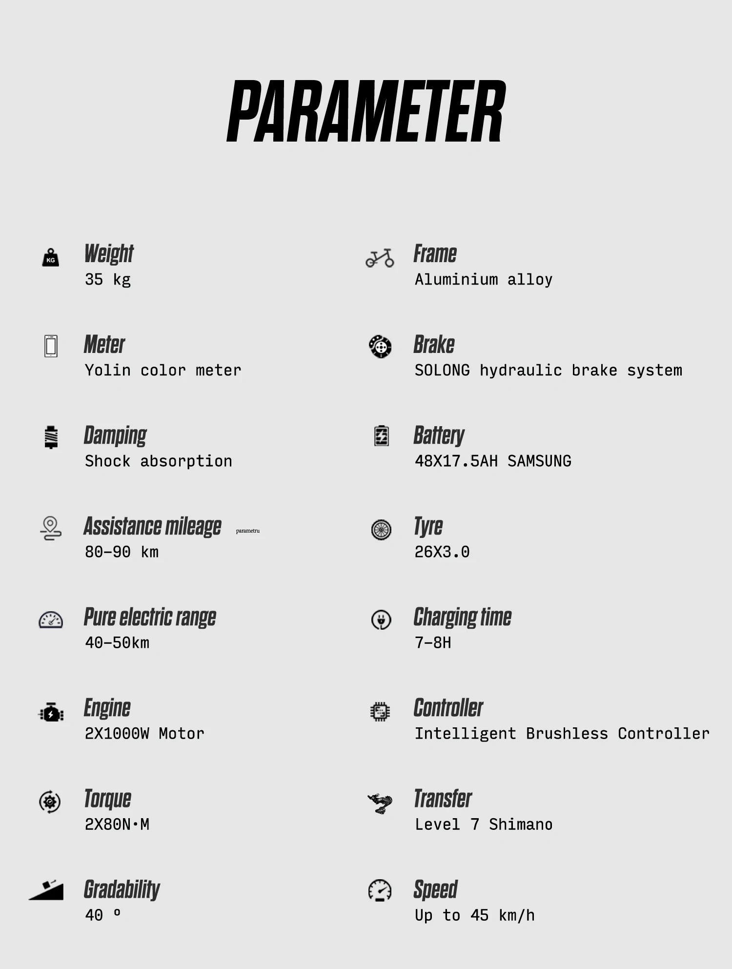 Technical specifications of a product on a white background