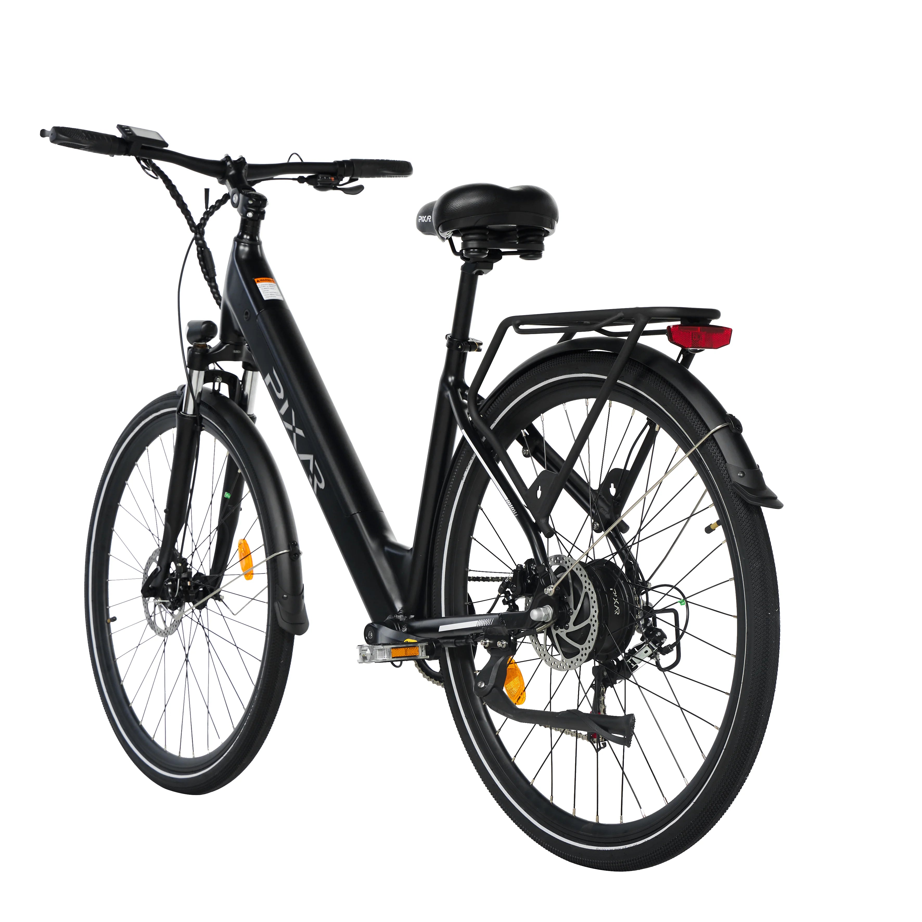 Black PIXAR C1 Electric City E-Bike Black electric bicycle on a white background