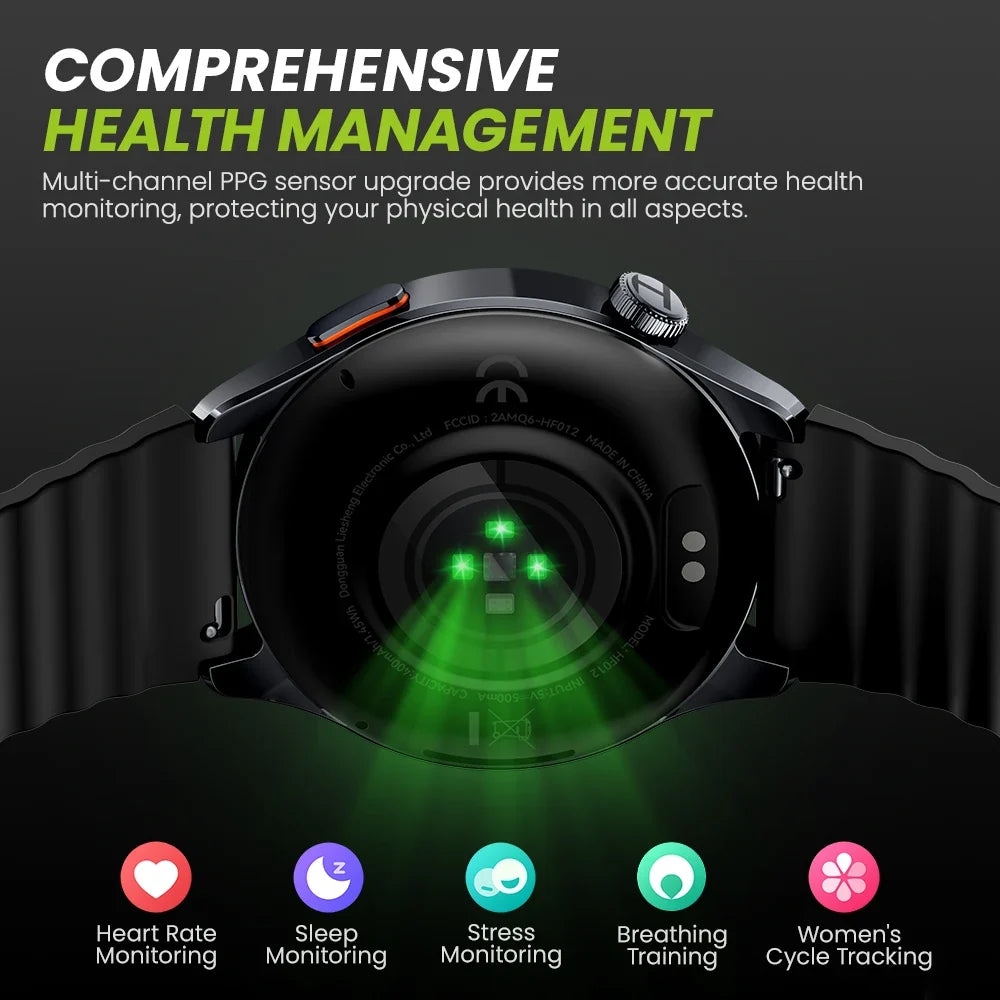Smartwatch with health monitoring features on a dark background