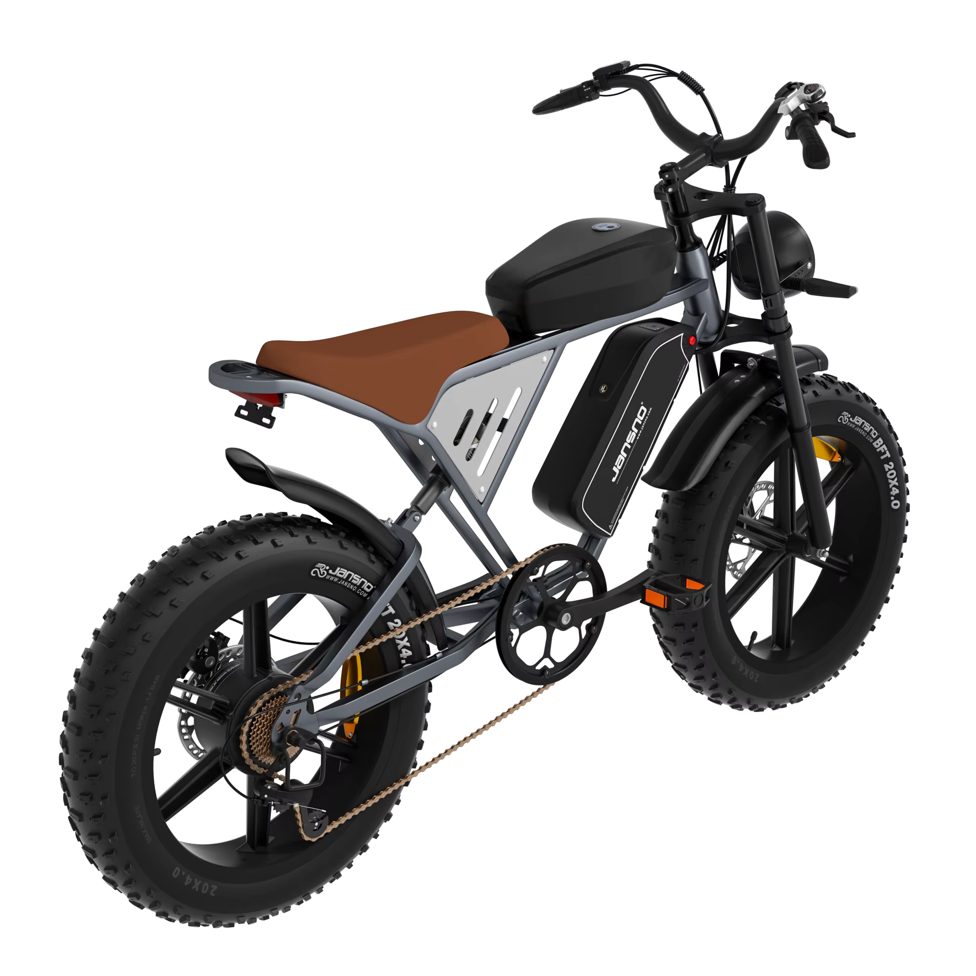 JANSNO X70 electric bike with a brown seat on a transparent background