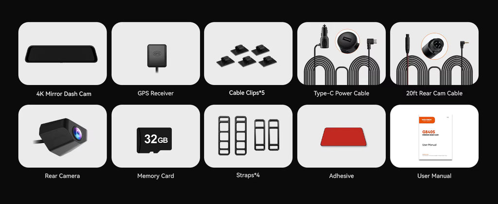 Wolfbox G840S comprehensive box contents and hardware component breakdown