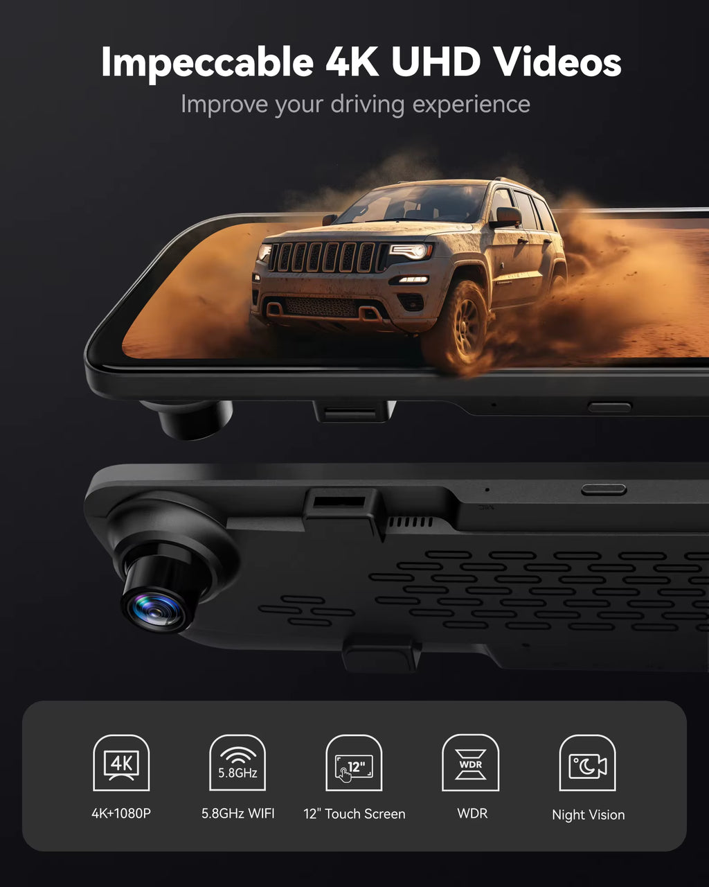 Wolfbox G840S impeccable 4K UHD video recording and dual lens setup