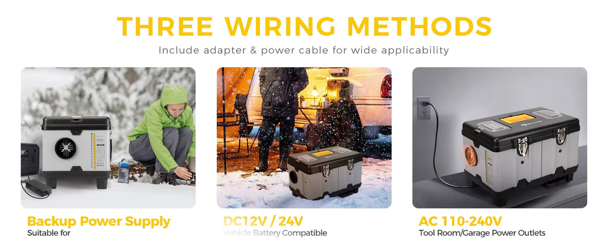 Sunster portable diesel heater dual wiring and power installation options diagram
