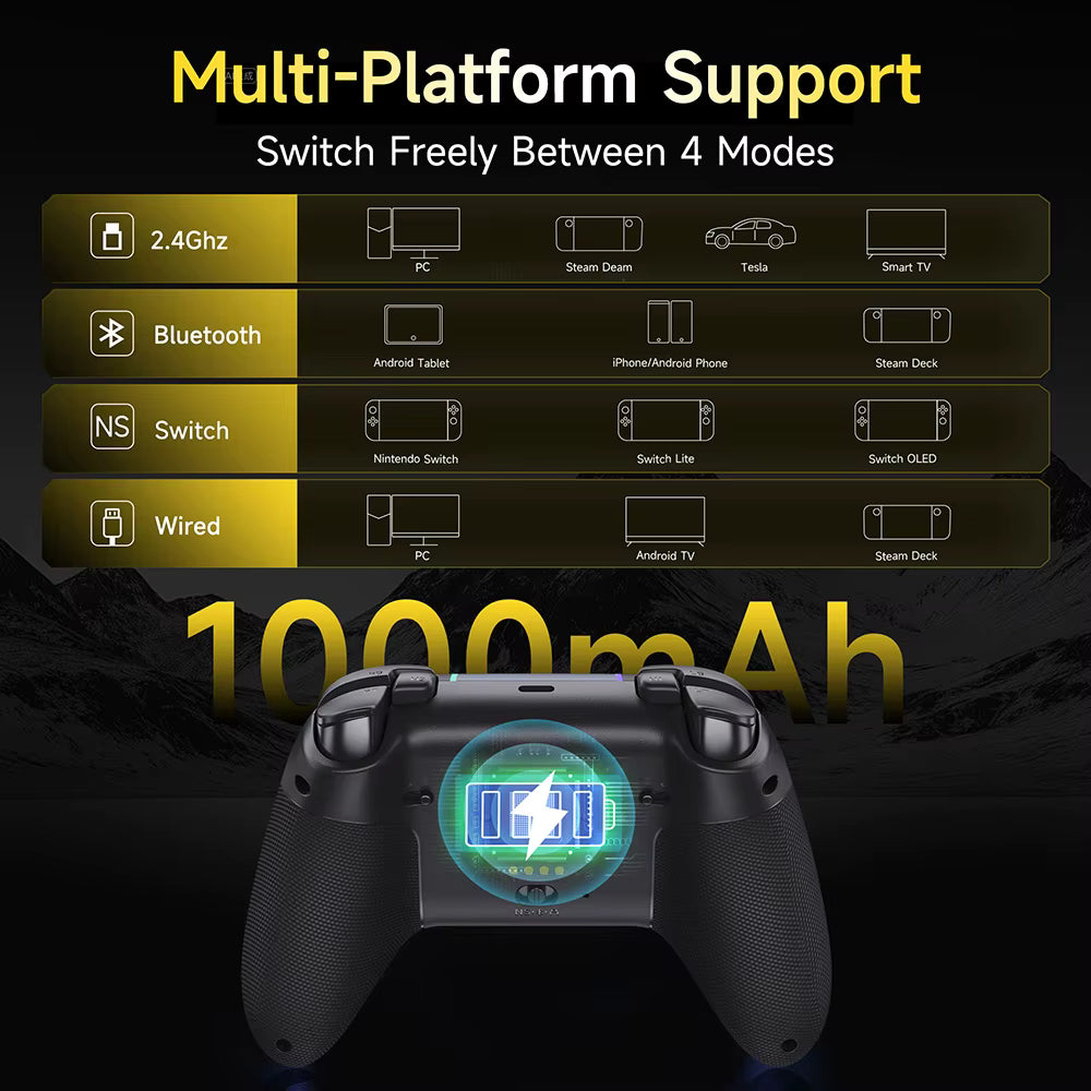 EasySMX X05 Pro multi-platform controller showing 1000mAh battery capacity for PC and Switch   