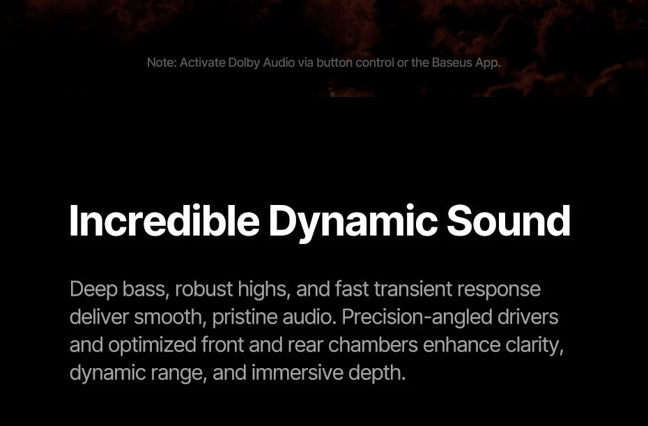 Text describing dynamic sound quality on a black background