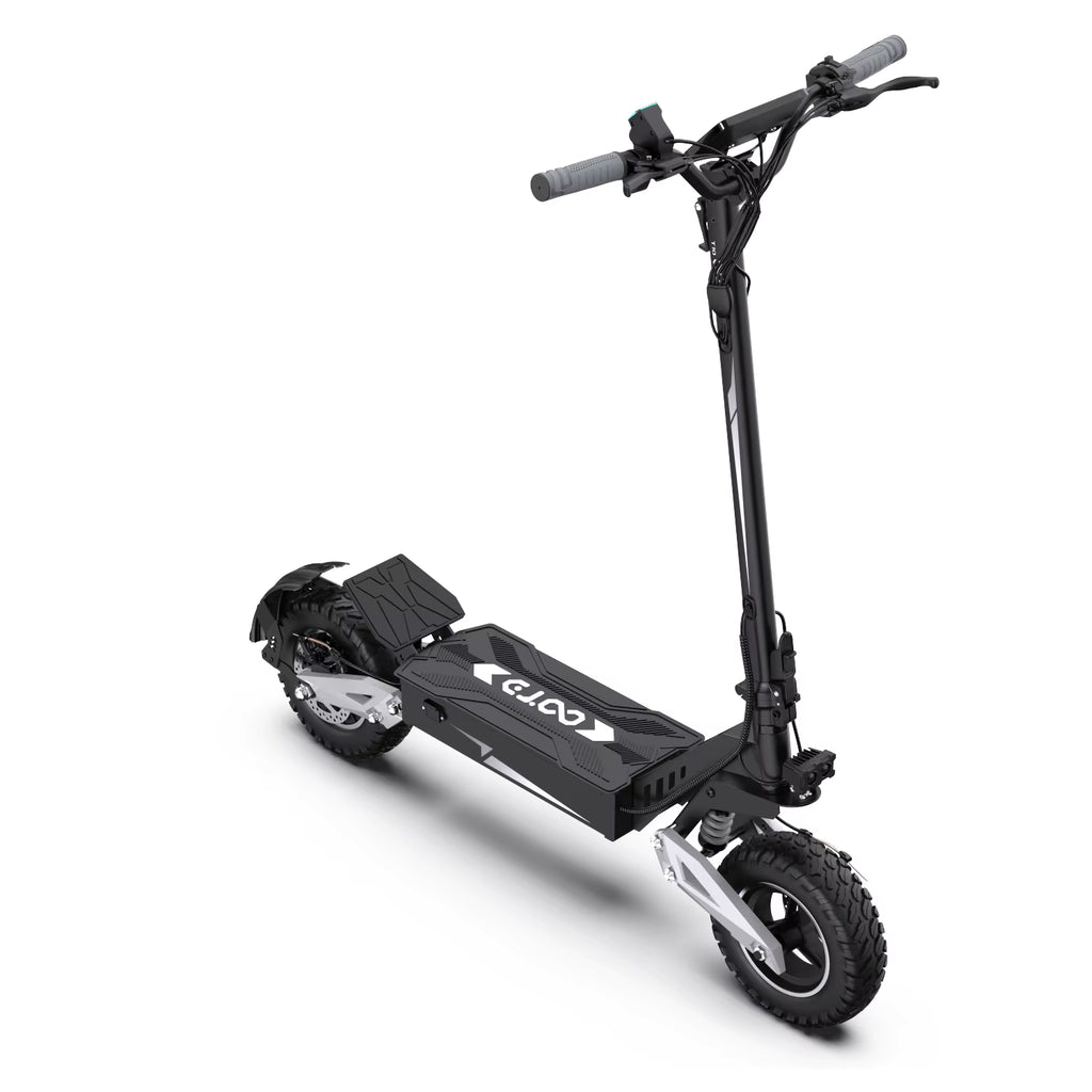 Black electric T10 scooter on a white background