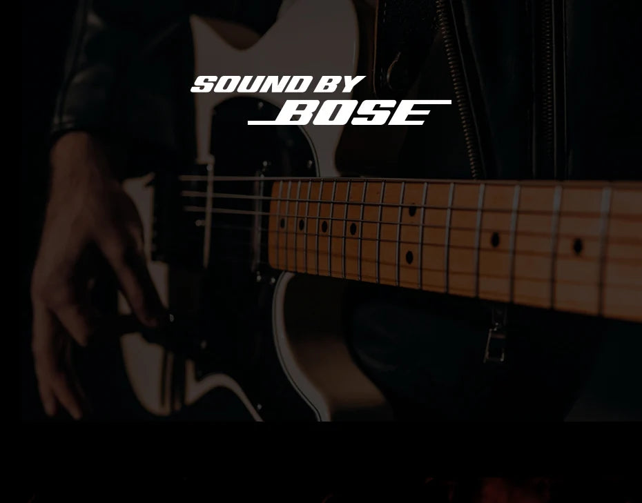 Person playing guitar with 'Sound by Bose' logo in the center