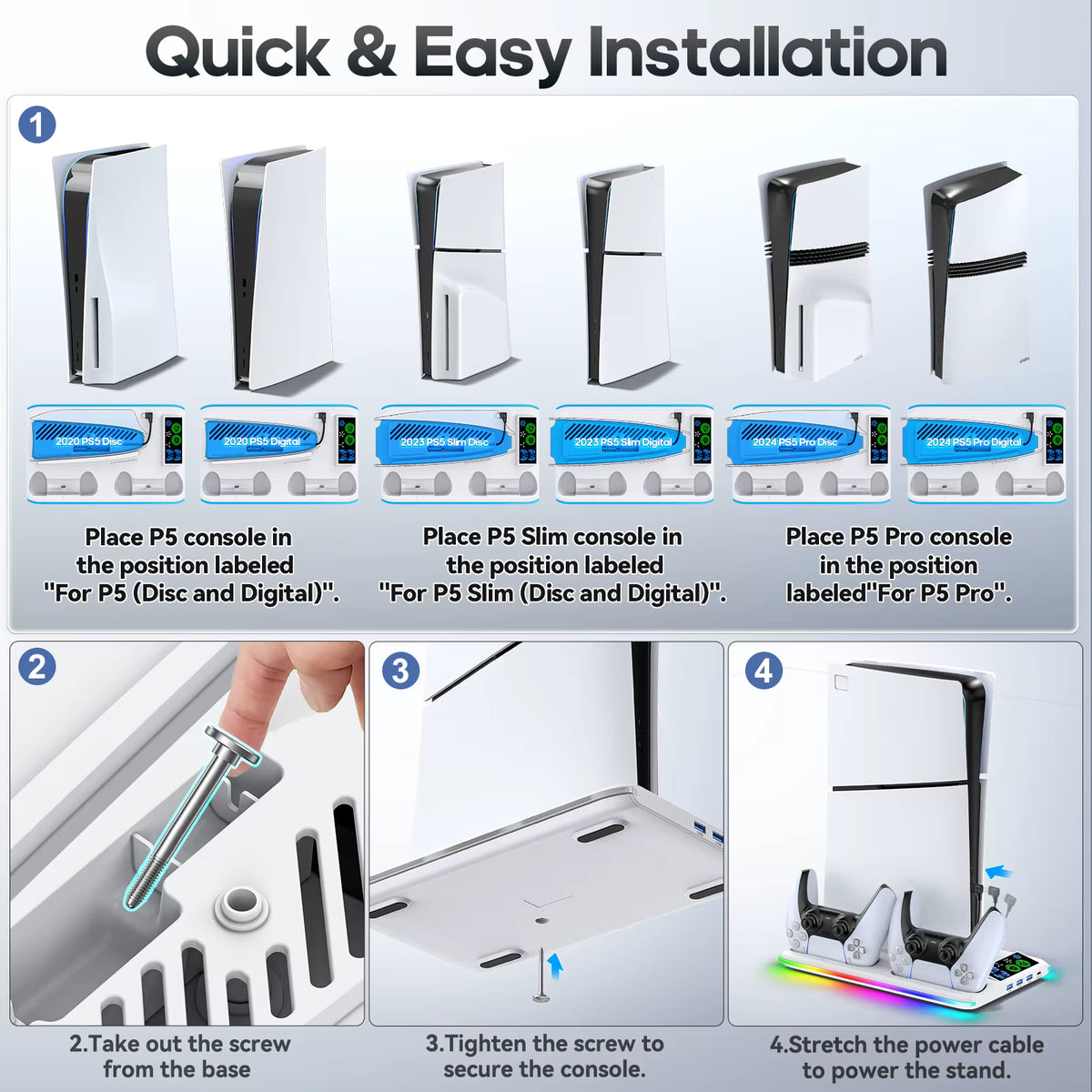 Step-by-step installation guide showing console mounting bracket assembly and secure base attachment