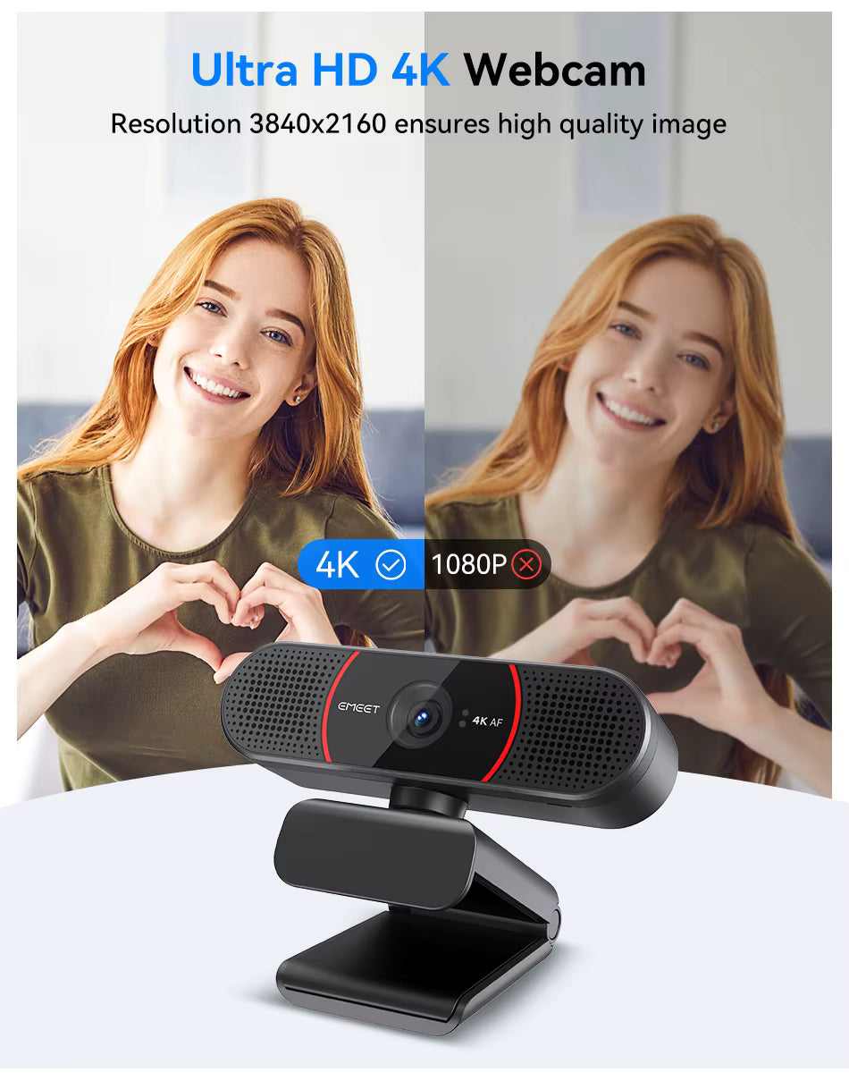 EMEET 4K UHD webcam image comparison demonstrating sharp 3840x2160 video resolution versus standard 1080p quality