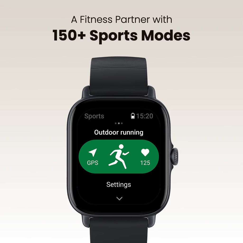 Smartwatch with sports mode display on a beige background