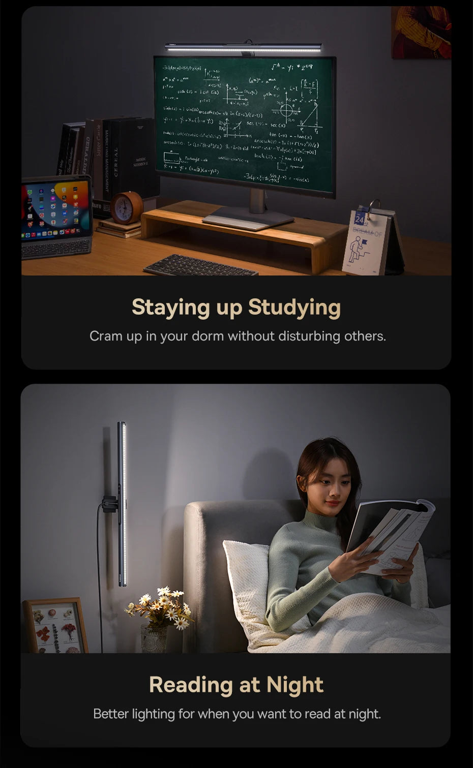 Lightbar lighting solutions for studying and reading at night.