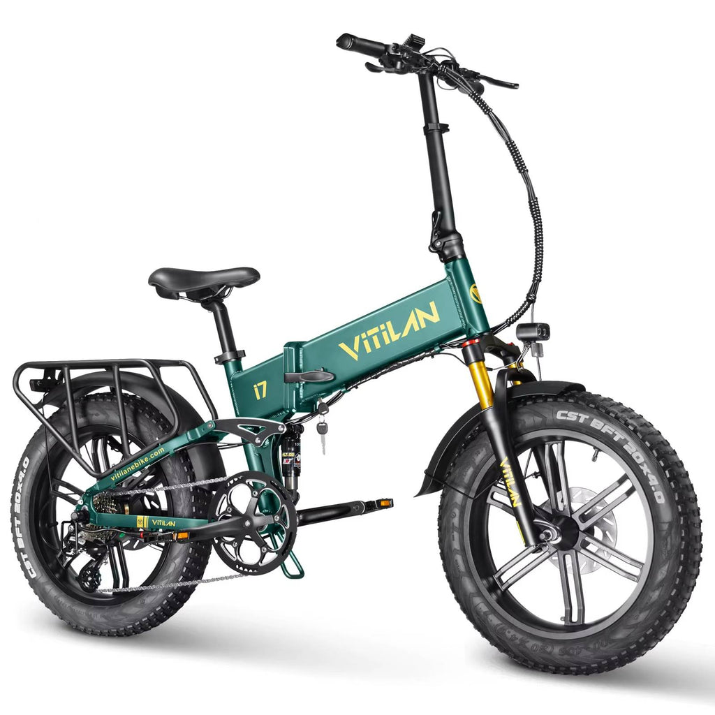Green Vitilan i7 Pro 3.0 electric bike with Vitilan branding on a white background