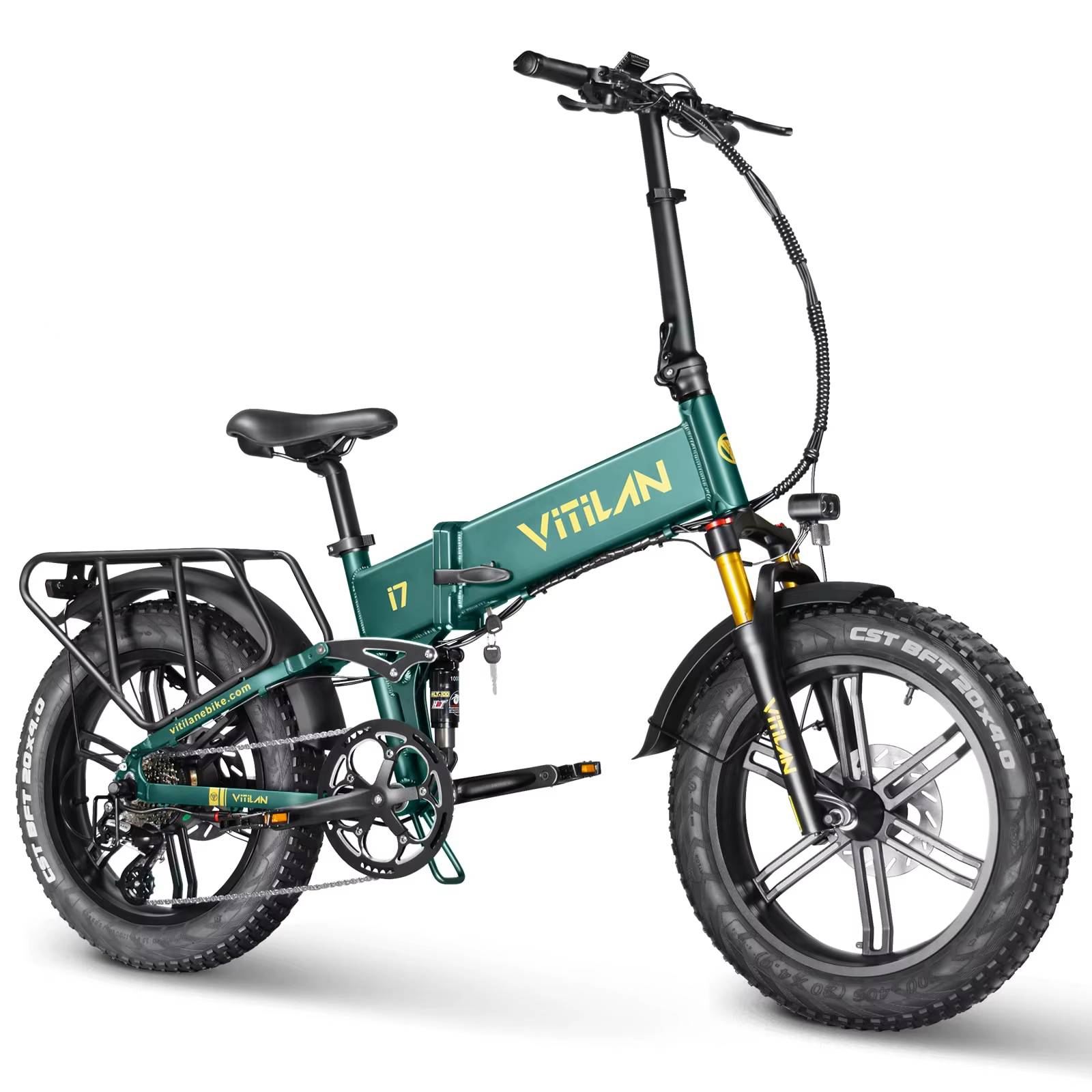 Green Vitilan i7 Pro 3.0 electric bike with Vitilan branding on a white background