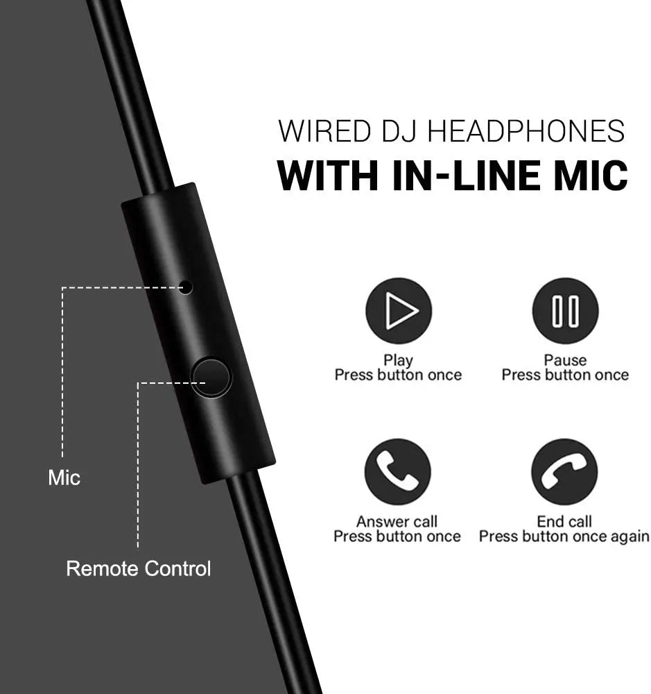 Wired DJ headphones with in-line mic on a gray background