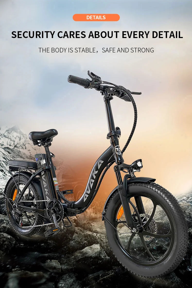 AVAKA BZ20 PLUS Foldable E‑bike Electric bike on a rocky terrain with a mountainous background