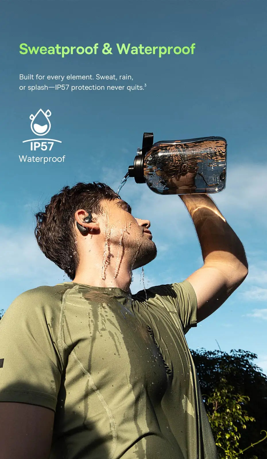 Baseus Eli Sport 2 Open-Ear Wireless Earphones IP57 sweatproof and waterproof protection during intense athletic workouts