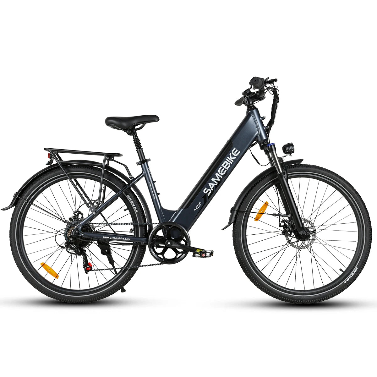 Grey SAMEBIKE RS‑A01 PRO‑T Electric bicycle with 'Samebike' branding on a white background