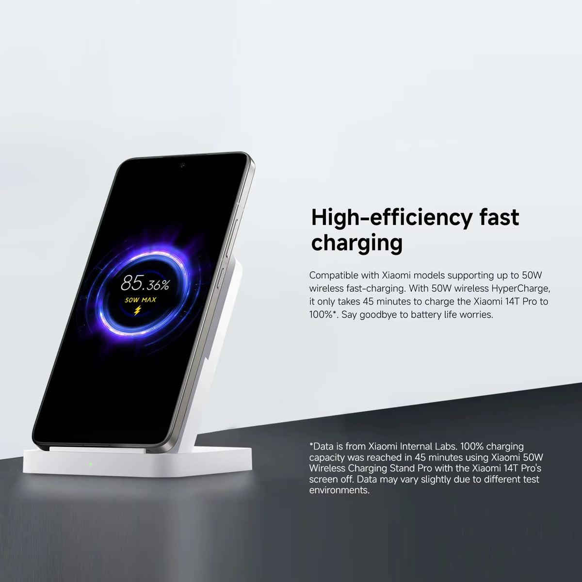 Side view profile of Xiaomi 50W Wireless Charging Stand Pro fast desktop dock