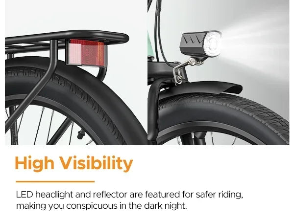 Bicycle with LED headlight and reflector on a white background