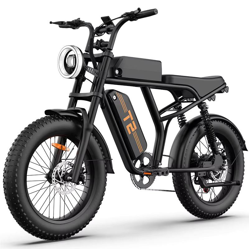 Black URLIFE T2 electric bike with 'T2' branding on a white background
