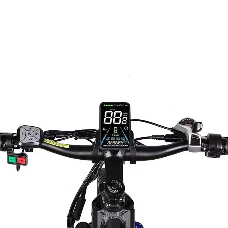 Samebike XD26-II electric bicycle handlebar with digital display and control buttons on a white background