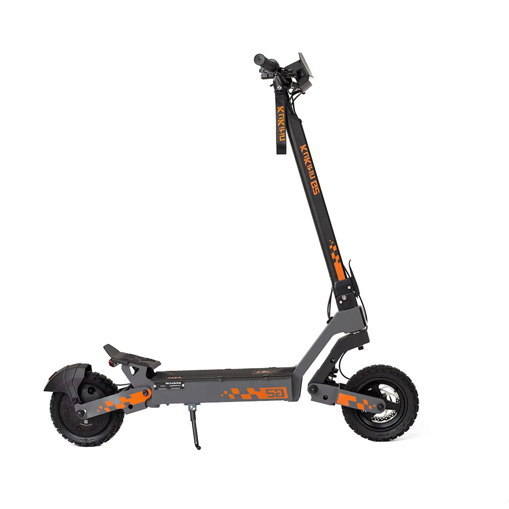 Black and orange electric scooter on a white background