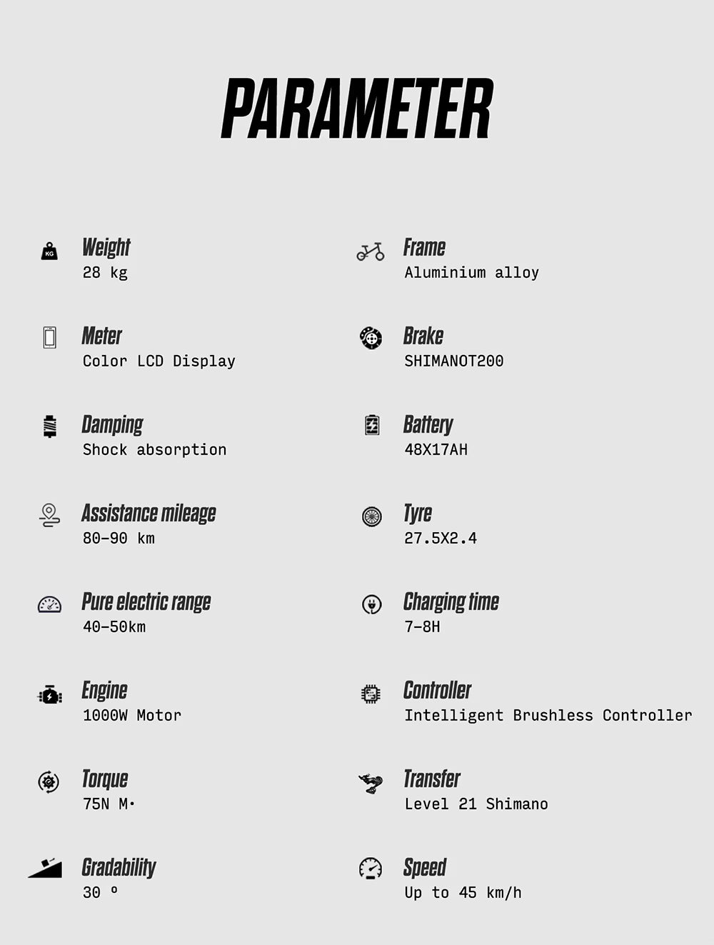 Technical specifications of a product on a white background