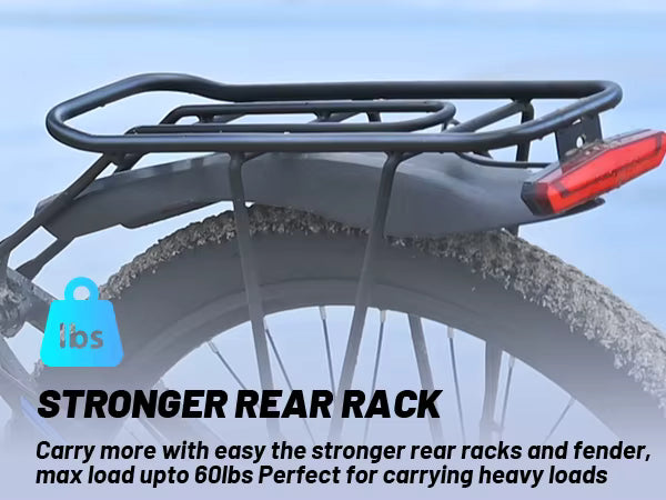 DUOTTS C29 Electric Bike Feature Graphic Highlighting Heavy-Duty Rear Luggage Rack with Red Taillight and Up to 60lbs Cargo Capacity