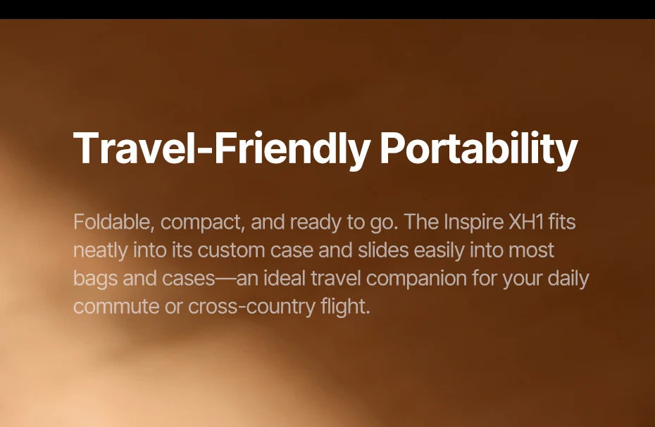 Text on a brown background describing the travel-friendly portability of a product.