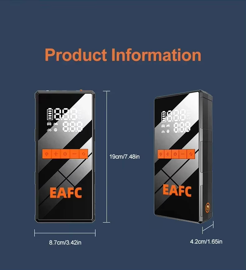 Technical dimensions and physical product information infographic for the EAFC 1200A unit