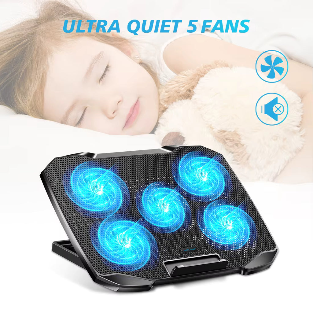COOLCOLD F2PLUS Pro ultra-quiet five-fan cooling pad lifestyle application shot