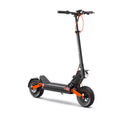 Black electric scooter with orange accents on a white background