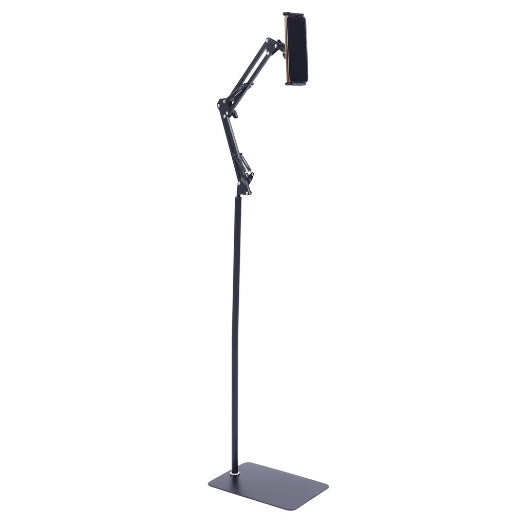 Universal Adjustable Floor Tablet Bracket in matte black full-body view   