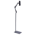 Universal Adjustable Floor Tablet Bracket in matte black full-body view   
