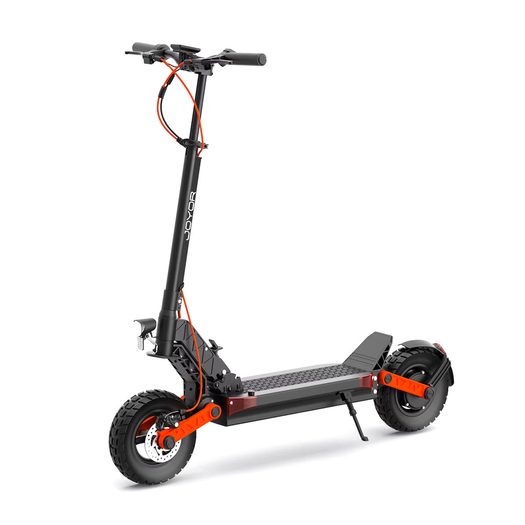 Black and orange electric scooter on a white background