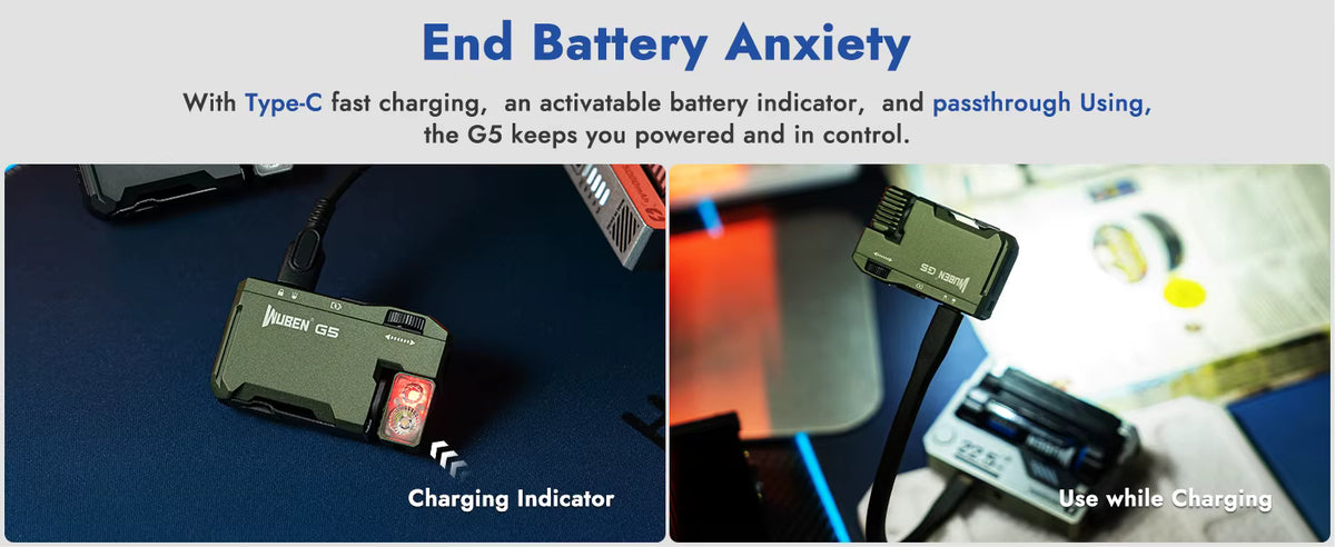 Wuben G5 USB-C rechargeable battery capacity overview