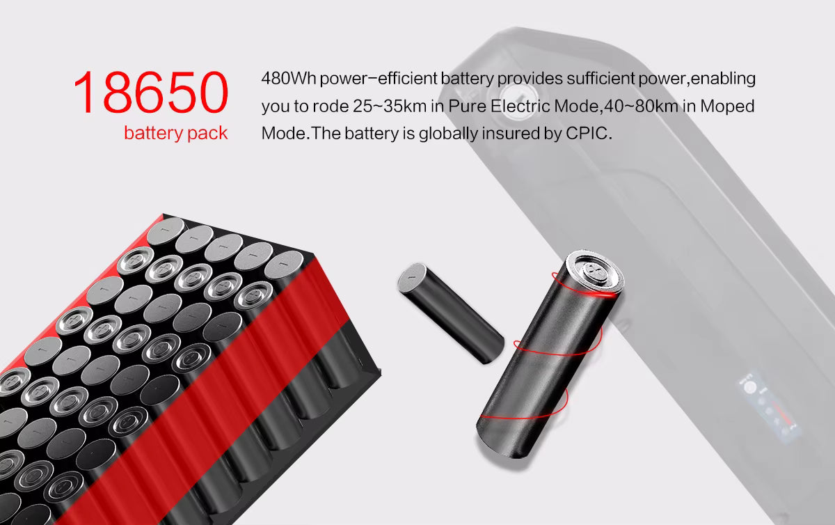 18650 battery pack with specifications on a white background