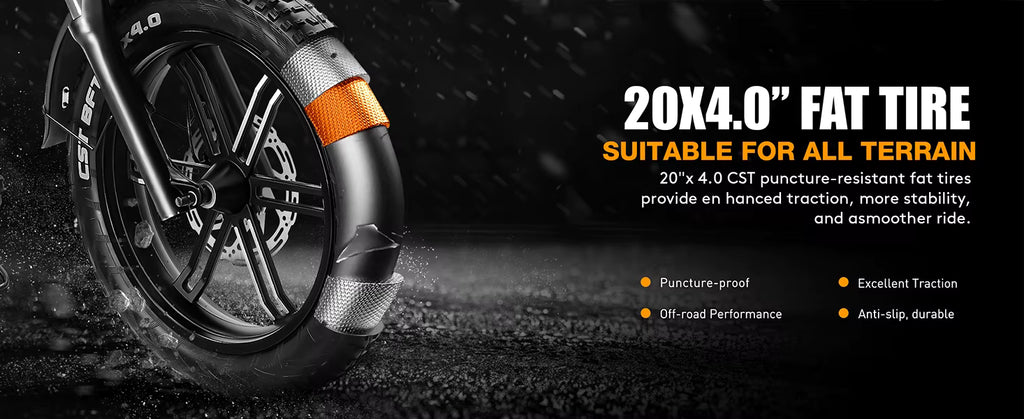 Vitilan i7 Pro 3.0 e-bicycle tire with text highlighting features on a dark background