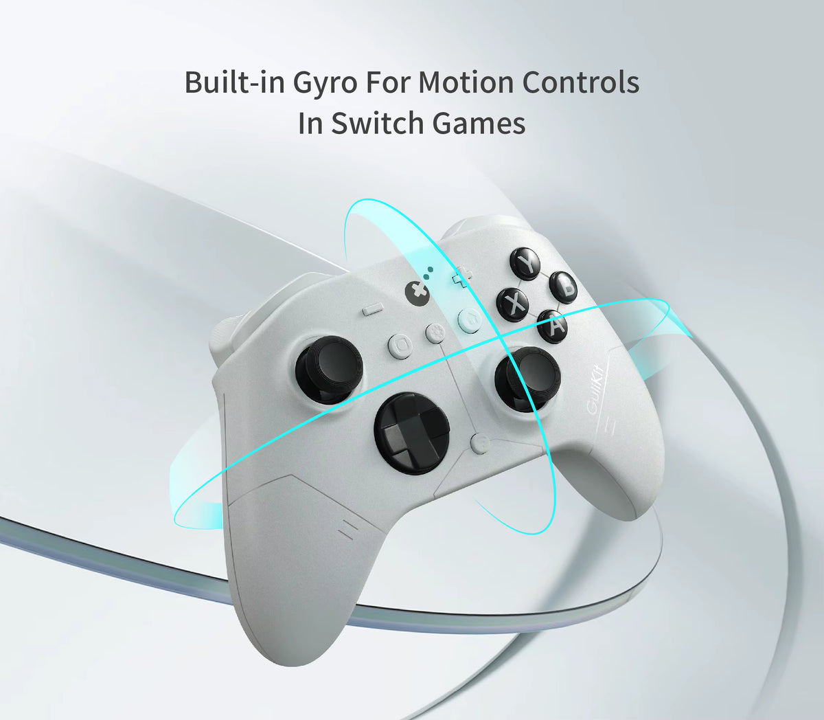 GuliKit ES Pro wireless gamepad in white featuring built-in gyro for motion controls in Nintendo Switch games