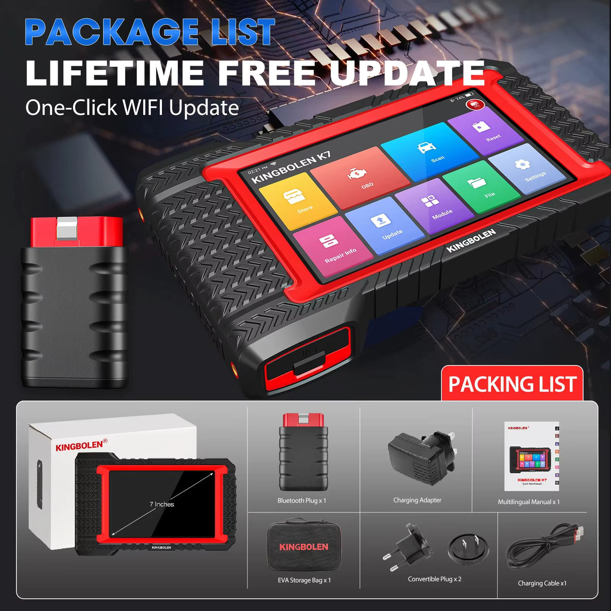 KINGBOLEN K7 Complete Package Contents with Hard Case and Lifetime Free Wi-Fi Updates