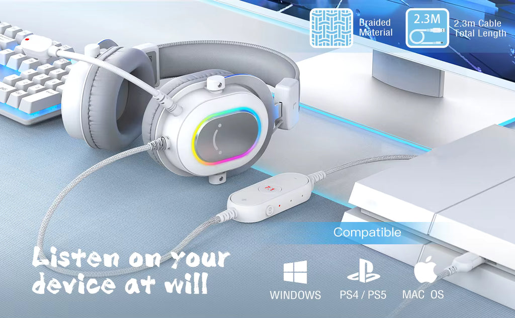 Promotional banner showing multi-device compatibility and connection setup for PC and PlayStation