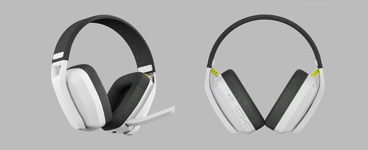 Front and side dual-angle comparison shot of the wireless gaming headset